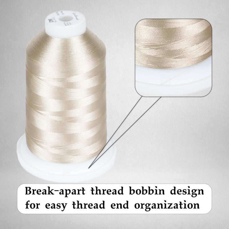 simthread Trilobal Polyester Thread – 5000M (5500yds) No.40 – Super Sheen, Tangle-Free – Built-in Thread Lock Spool – Compatible with Brother, Singer, Janome & More, Beige-843 - Image 2